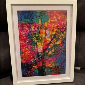 Vibrant Abstract Tree Art in White Frame